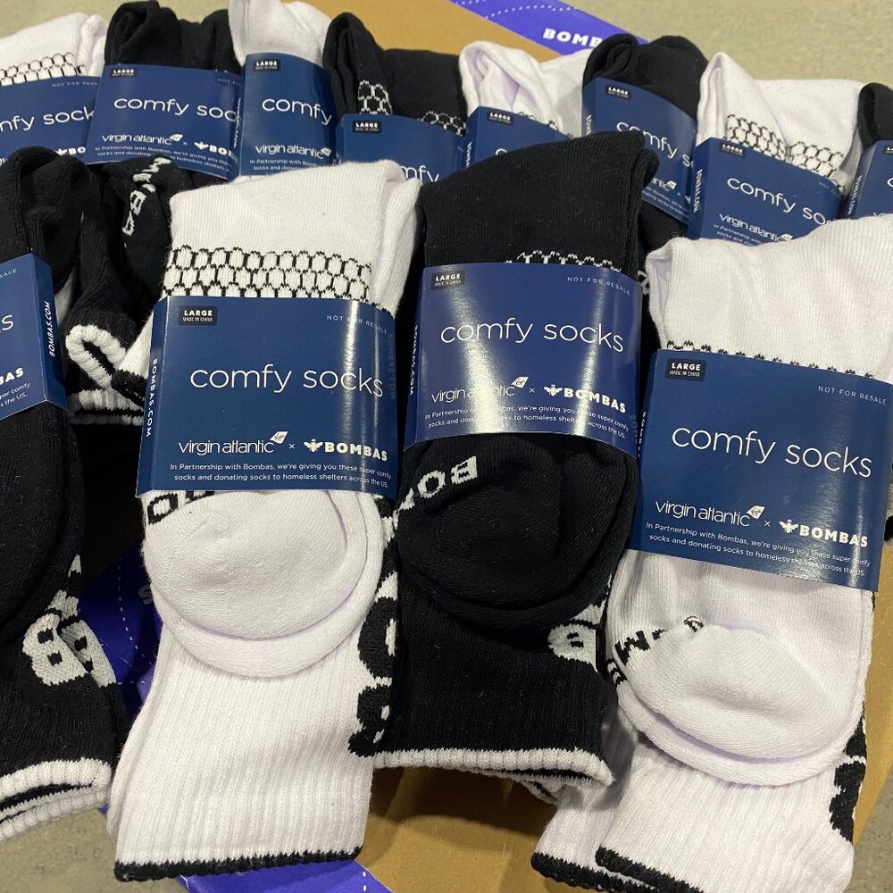 [12 Pairs] BNWT BOMBAS x Virgin Atlantic Vertical Logo Calf Socks LARGE - Black/